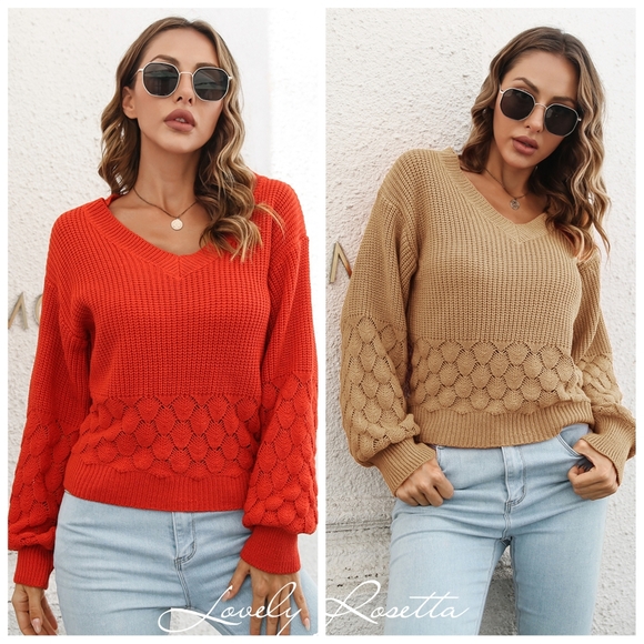 Classic Red V-Neck Long Sleeve Sweater - Picture 5 of 7